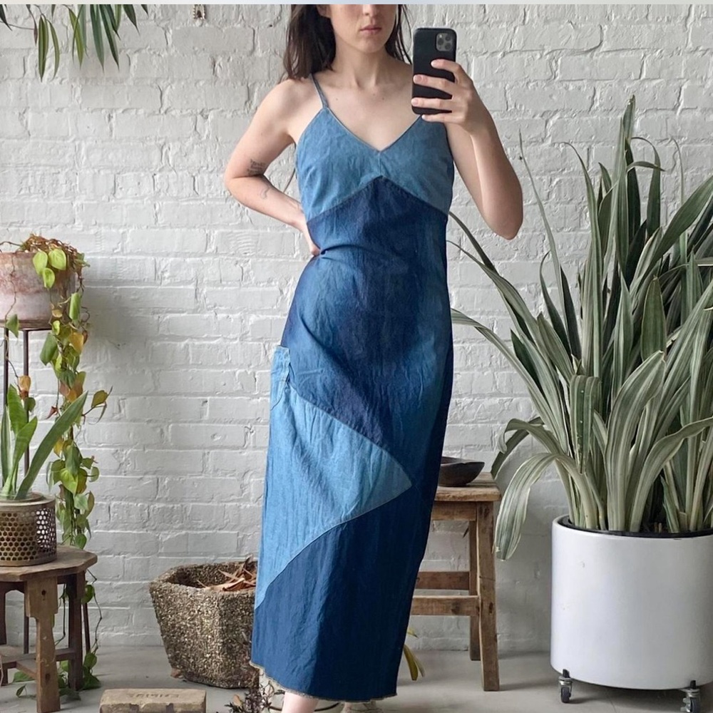 Vintage 90s/y2k denim patchwork maxi dress